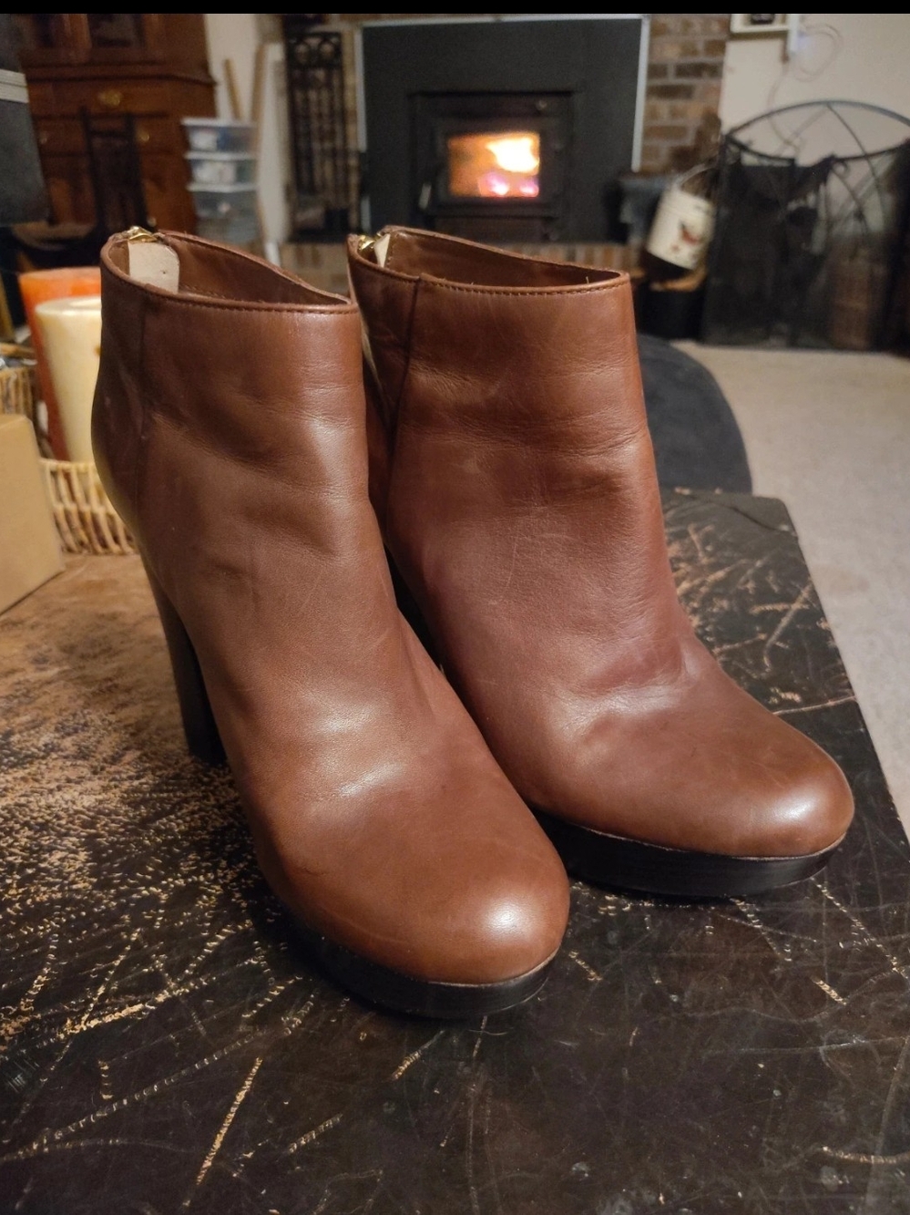 MICHAEL Michael Kors Lesly Brown Leather Platform Ankle Booties 8.5M